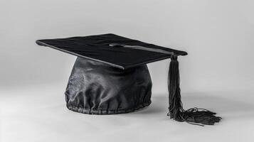 Celebrating Academic Achievements With a Traditional Black Graduation Cap Displayed on a Bright Background. photo