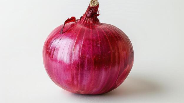 Vibrant Red Onion Glimmers Under Soft Studio Lighting Captured in a Minimalist Style on a Bright White Background. photo