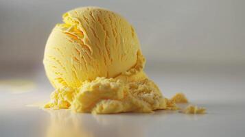 Delightful Scoop of Creamy Vanilla Ice Cream Melting on a Sunny Summer Afternoon. photo