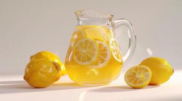 Refreshing Lemonade Pitcher Surrounded By Juicy Lemons On A Bright Summer Day. photo