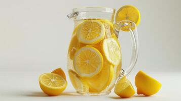 Refreshing Summer Delight of Homemade Lemonade in a Glass Pitcher With Slices on a Bright Sunny Day. photo