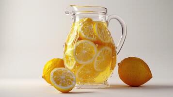 Refreshing Lemonade Pitcher With Fresh Slices Served on a Bright Summer Afternoon. photo