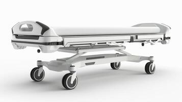 Modern Medical Stretcher Positioned in Well-Lit Hospital Room for Patient Transport During Daylight Hours. photo