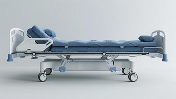 Modern Hospital Bed With Adjustable Height For Patient Comfort In Healthcare Setting. photo