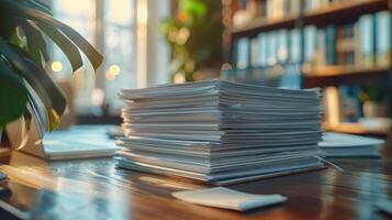 Stacked Papers in Various Shades on a White Background During Indoor Setting in Afternoon Light. photo