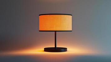 Elegant Table Lamp With Warm Orange Shade in Modern Living Room Setting During Evening Hours. photo