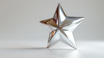 Shiny Silver Star Decorative Element on Pure White Background for Creative Projects and Holiday Decor. photo