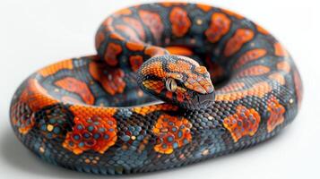 Colorful Boa Constrictor Wrapped Comfortably on a Log in Natural Habitat During Daylight Hours. photo