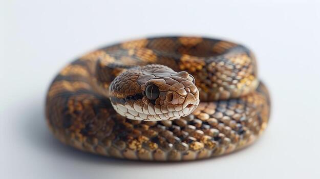 de cerca ver de un vistoso pitón enroscado en un natural superficie en un calma ambiente durante luz. foto