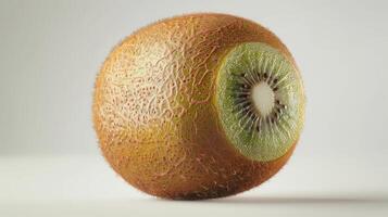 Freshly Cut Kiwi Fruit Displaying Its Vibrant Green Flesh and Brown Skin. photo