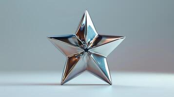 Shiny Silver Star Decoration on a White Background for Festive Occasions and Celebrations. photo