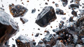 Unique Obsidian Stone With Natural Gloss Found in Volcanic Region Displayed Against White Background. photo