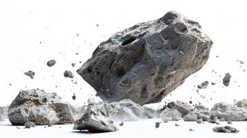 Large Asteroid Fragment Floating in Space Surrounded by Smaller Debris Near Earth's Orbit. photo