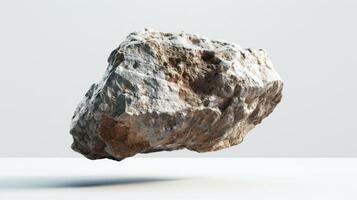 Large Rough Gray Rock Surrounded by White Background in Natural Form and Texture Captured Under Soft Lighting. photo