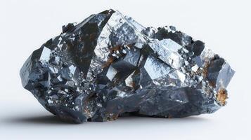 Unique Metallic Black Mineral Specimen Displayed on White Background in Natural Light. photo