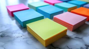 Colorful Stationery Stacks Creating a Vibrant Display on a Smooth Marble Surface photo