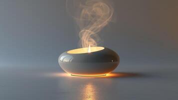 A Serenity-Inducing Candle Casting Soft Light and Graceful Smoke in a Tranquil Indoor Setting photo