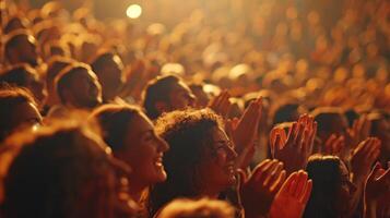 Captivating Audience Applauding Enthusiastically During Evening Performance at Local Theatre photo