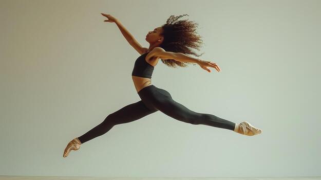 Dynamic Dance Performance Displaying Graceful Leap in Studio Space During Golden Hour photo