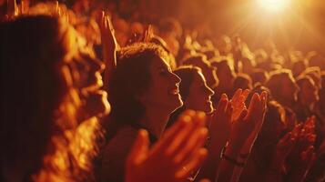 Eager Fans Applauding Under Warm Lighting at an Evening Concert Performance photo