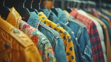 Colorful Collection of Vintage Clothing Hanging in a Trendy Boutique Display photo