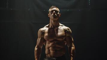 Captivating Athletic Performance Under Dramatic Lighting in a Training Studio at Dusk photo