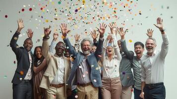 Joyous Celebration of Togetherness in a Vibrant Setting With Confetti During a Special Event photo