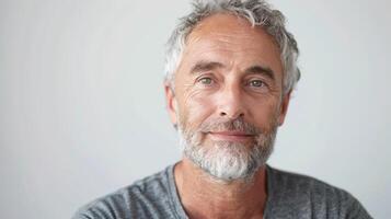 Warm Smile of a Content Older Man in a Casual Setting Embracing Life's Simplicity photo