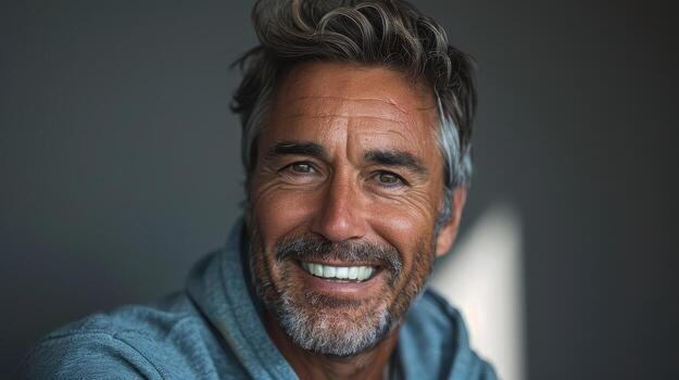 Radiant Smiles and Warm Expressions From a Joyful Man in Casual Attire at Home photo