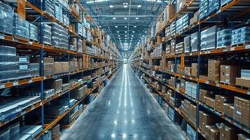 Vast Aisles of Merchandise in a Modern Warehouse During Bright Daylight Hours photo