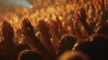 Vibrant Audience Cheers Enthusiastically at Live Concert Amidst Colorful Stage Lights in a Packed Venue photo