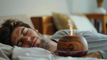 Serene Morning Ritual of Aromatherapy With Essential Oils in a Cozy Bedroom at Sunrise photo
