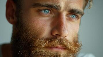 A Thoughtful Man With Striking Blue Eyes and a Majestic Beard in Natural Light photo