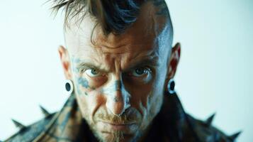Expression of Defiance in a Punk Aesthetic at an Urban Art Show During Late Evening photo