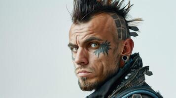 Daring Expression of Individuality in a Urban Punk Portrait Against a Minimalist Background photo