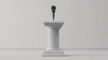 A Striking White Podium Setup Ready for Inspiring Speeches in a Minimalist Space photo