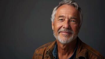 Warm Smile of a Distinguished Older Man in a Cozy Studio Setting photo