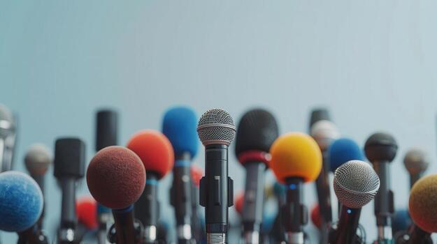 A Colorful Array of Microphones Ready for an Exciting Live Event in a Modern Venue photo