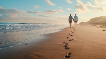 Serene Sunset Stroll Along the Tranquil Shoreline of a Beautiful Beach photo