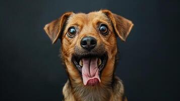 Joyful Dog With Enthusiastic Expression Posed Against Dark Background in Studio Setting photo