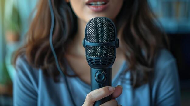 Captivating Singer Preparing for an Intimate Performance in a Cozy Indoor Space photo