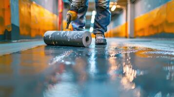 Creative Flooring Transformation in Urban Warehouse During Bright Daytime Restoration photo
