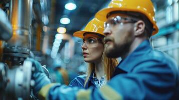 Industry Professionals Collaborate on Machinery Operations in a Manufacturing Facility During Daytime Shift photo