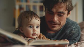 A Loving Father Reads A Story To His Curious Baby During A Cozy Indoor Afternoon photo