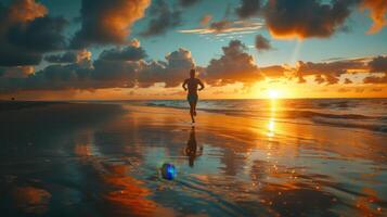A Serene Sunset Beach Run Reflecting Vibrant Colors and a Peaceful Atmosphere at Dusk photo