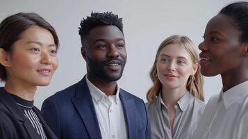 Diverse Group of Professionals Engaged in Conversation at a Modern Office Setting During Daytime photo