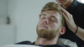 Relaxing Scalp Massage Experience in a Modern Spa Setting During Afternoon Hours photo