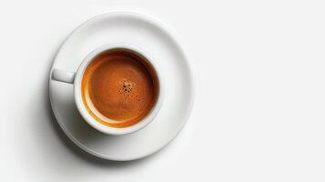 Artful Brew of Espresso in White Ceramic Cup on Minimalist Table Surface During Morning Light photo