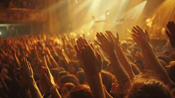 Lively Concert Atmosphere With Enthusiastic Audience Applauding Under Bright Stage Lights photo