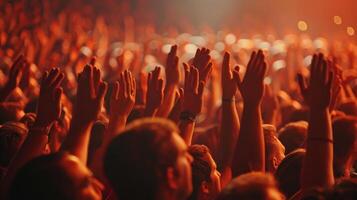 Energetic Crowd Celebrating Together at a Music Festival During a Vibrant Night Performance photo